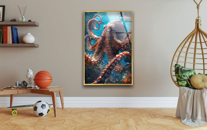 Large Octopus Glass Wall Art picture on glass wall art, photos printed on glass
