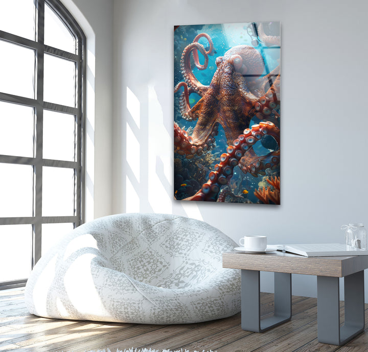 Large Octopus Glass Wall Art print on glass, glass printed photos
