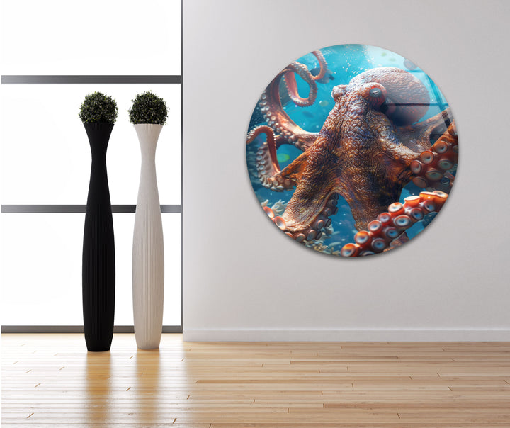 Large Octopus Glass Wall Art print picture on glass, Tempered Glass Wall Art
