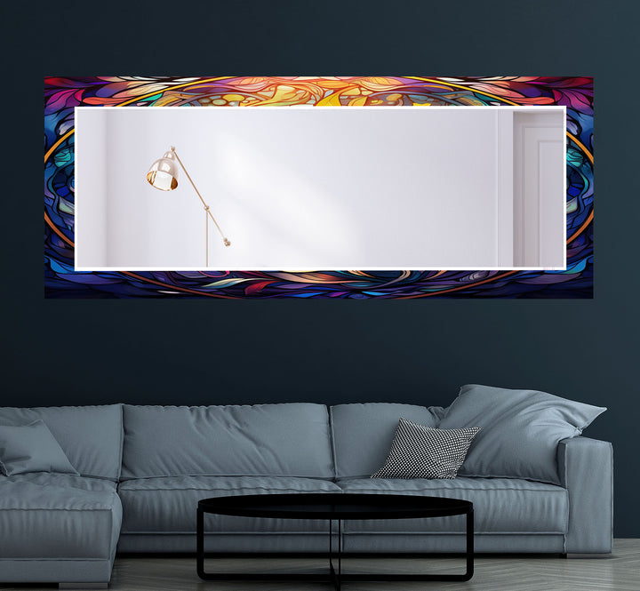 Colored Blue Flowers Wall Mirror Stained Glass Mirror
