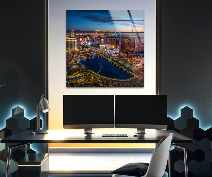 Las Vegas Skyline Glass Wall Art - Vibrant Night Cityscape