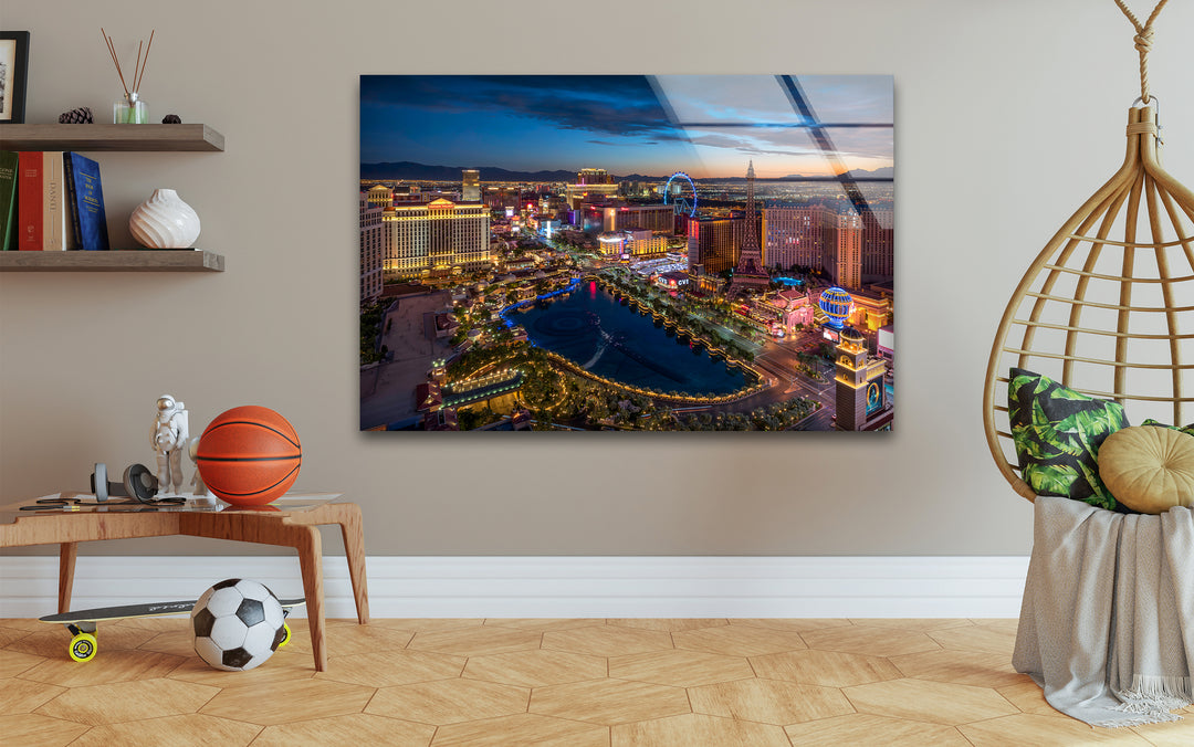 Las Vegas Skyline Glass Wall Art - Vibrant Night Cityscape