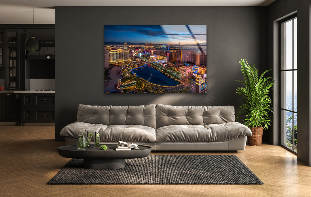 Las Vegas Skyline Glass Wall Art - Vibrant Night Cityscape