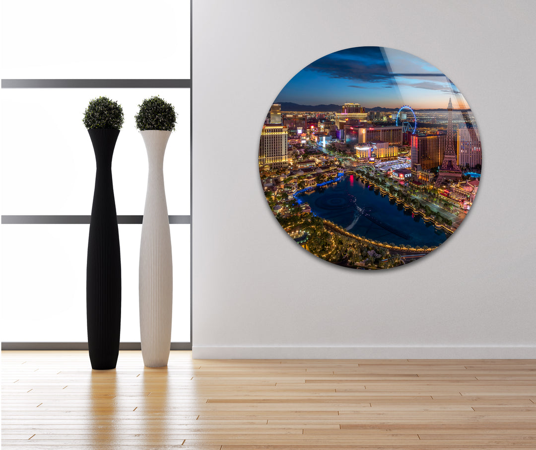 Las Vegas Skyline Glass Wall Art - Vibrant Night Cityscape