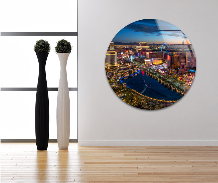 Las Vegas Skyline Glass Wall Art - Vibrant Night Cityscape