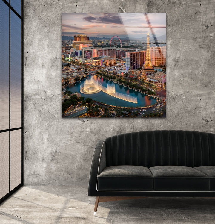 Upgrade Your Decor with a Brilliant Las Vegas Skyline City Print on Glass 💡🎶
