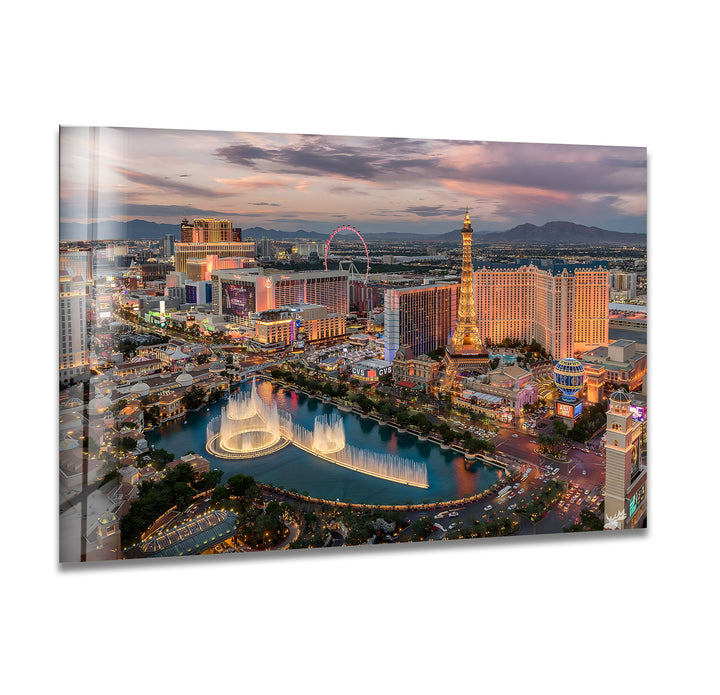 Bring the Vibrant Energy of Sin City to Your Walls – Las Vegas Skyline City Print on Glass 🏙️🔥
