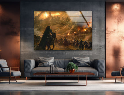 Mythic Battle Scene Glass Wall Art