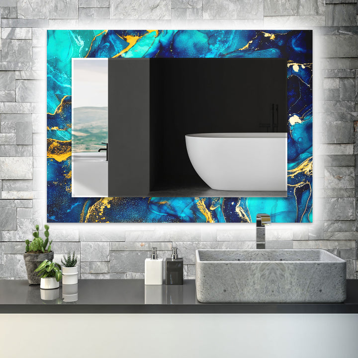 Turquoise Gold Marble Wall Mirror Modern Mirror
