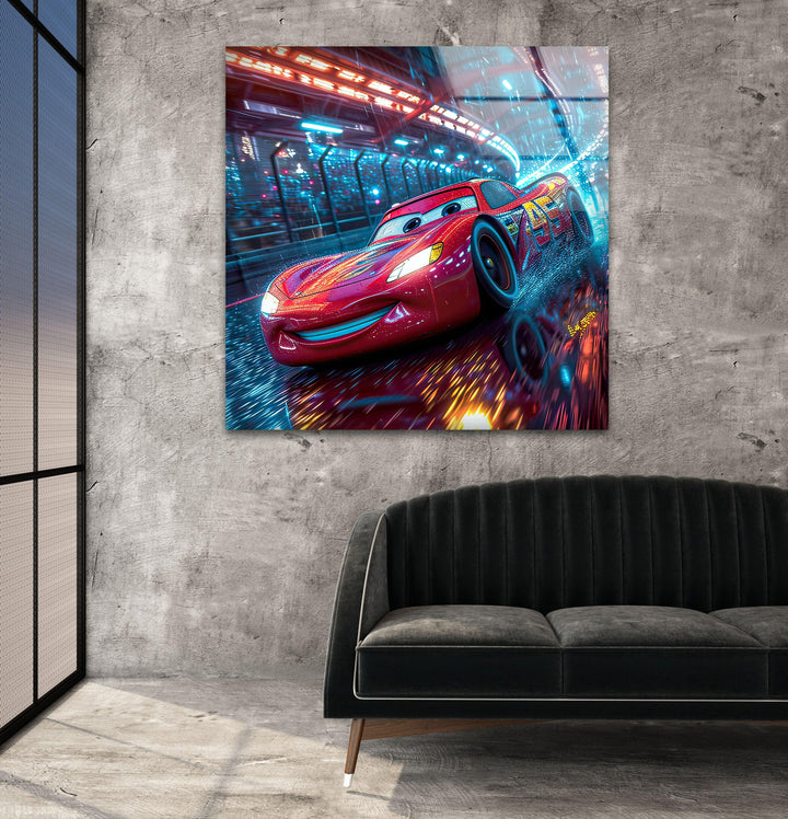 Vivid Lightning McQueen Glass Wall Art glass image printing, glass prints from photos
