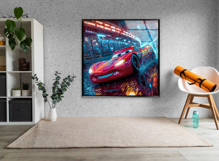 Vivid Lightning McQueen Glass Wall Art glass pictures for Wall, glass prints wall art
