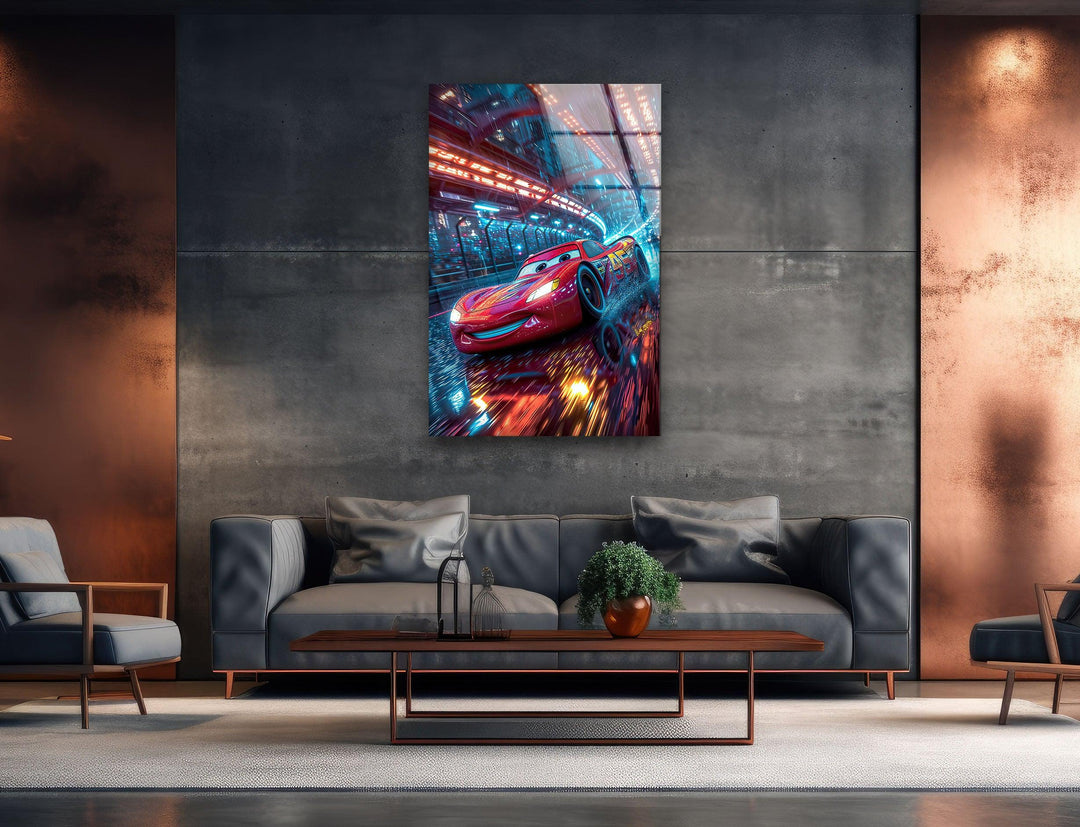 Vivid Lightning McQueen Glass Wall Art large glass photo prints, glass wall photos
