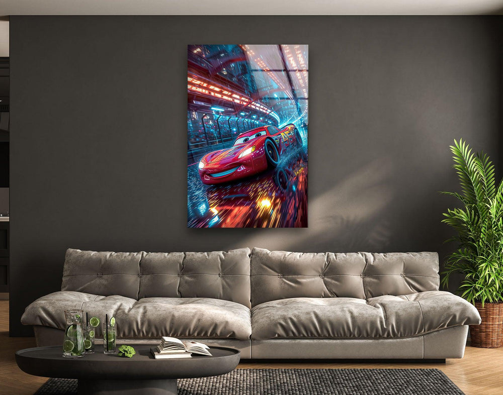 Vivid Lightning McQueen Glass Wall Art glass photo prints, glass picture prints
