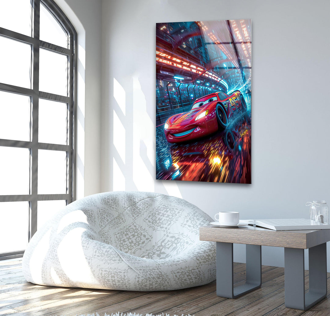 Vivid Lightning McQueen Glass Wall Art print on glass, glass printed photos
