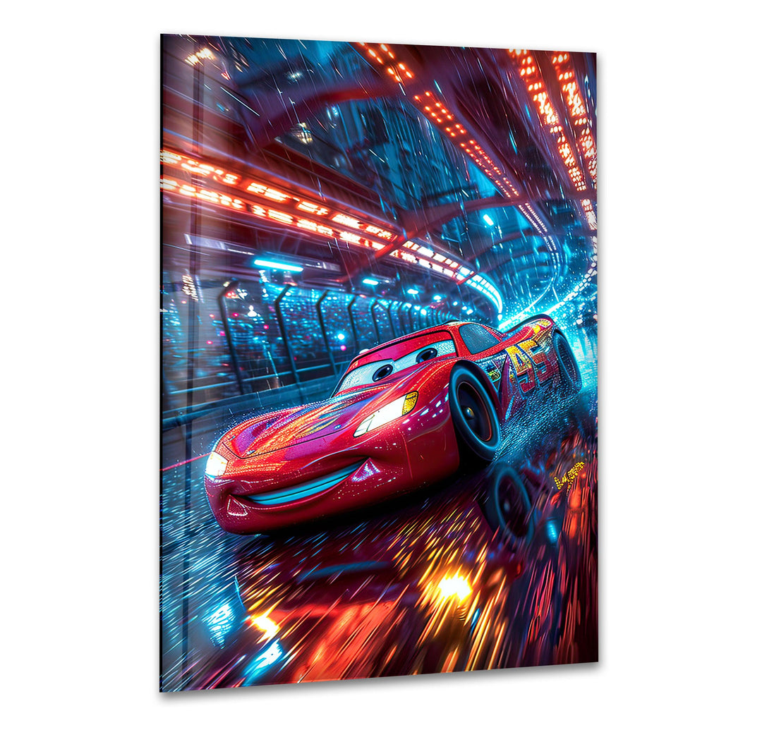 Vivid Lightning McQueen Glass Wall Art Glass Printing Wall Art, Print photos on glass
