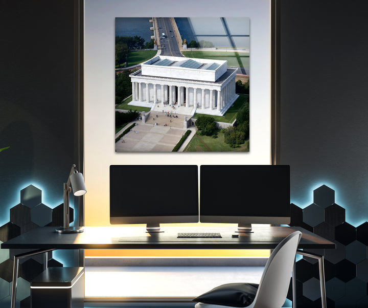 Lincoln Memorial Glass Wall Art - Aerial View of Iconic Monument