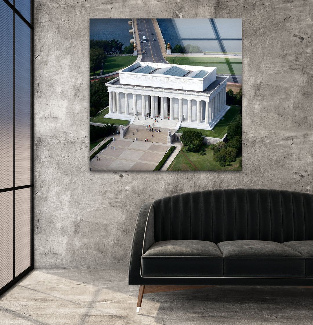 Lincoln Memorial Glass Wall Art - Aerial View of Iconic Monument