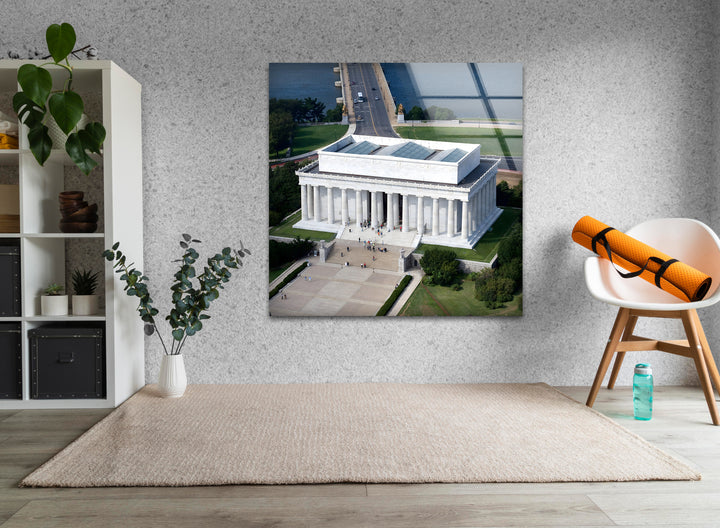 Lincoln Memorial Glass Wall Art - Aerial View of Iconic Monument