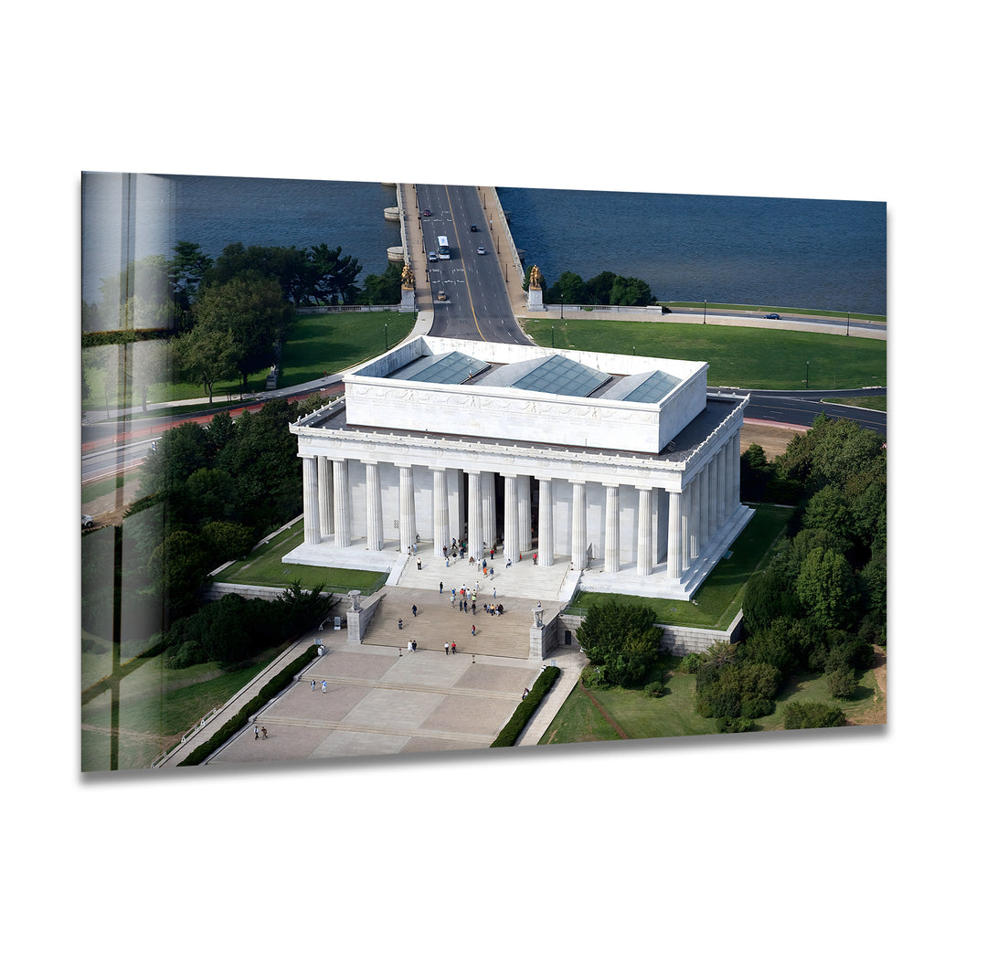 Lincoln Memorial Glass Wall Art - Aerial View of Iconic Monument