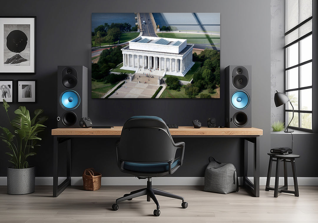 Lincoln Memorial Glass Wall Art - Aerial View of Iconic Monument