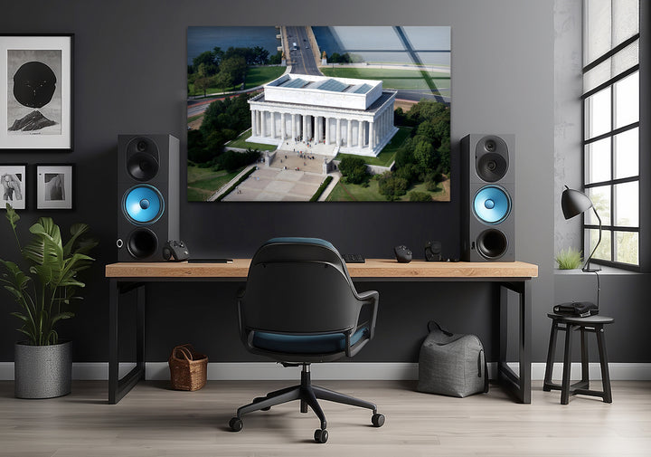 Lincoln Memorial Glass Wall Art - Aerial View of Iconic Monument