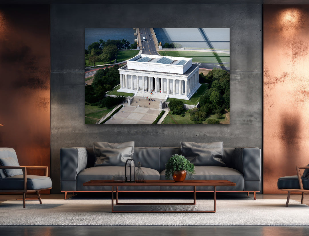 Lincoln Memorial Glass Wall Art - Aerial View of Iconic Monument