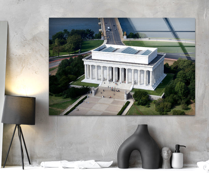 Lincoln Memorial Glass Wall Art - Aerial View of Iconic Monument