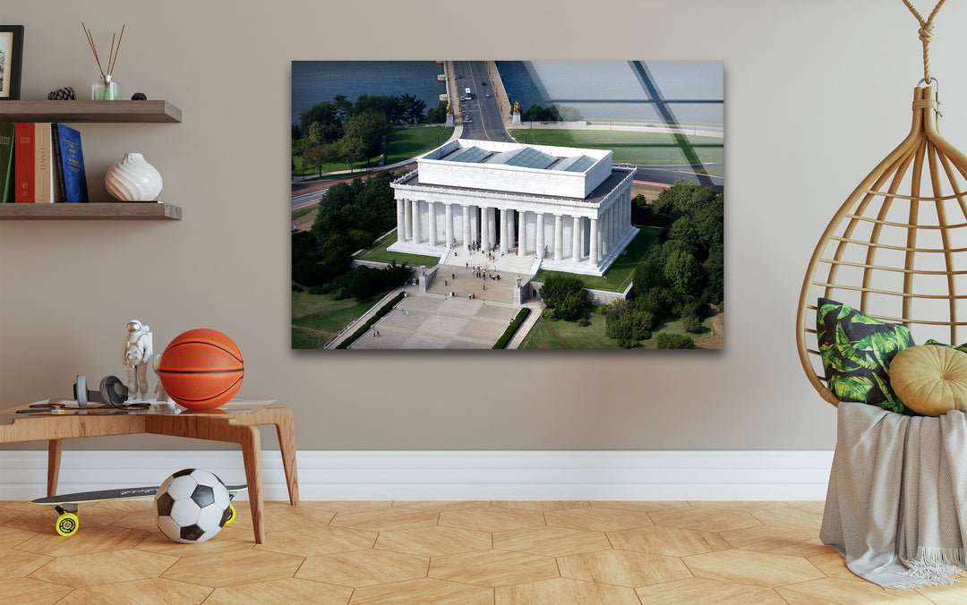 Lincoln Memorial Glass Wall Art - Aerial View of Iconic Monument