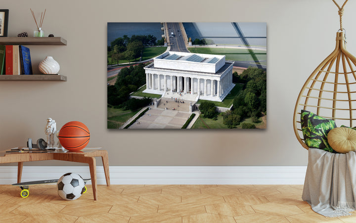 Lincoln Memorial Glass Wall Art - Aerial View of Iconic Monument