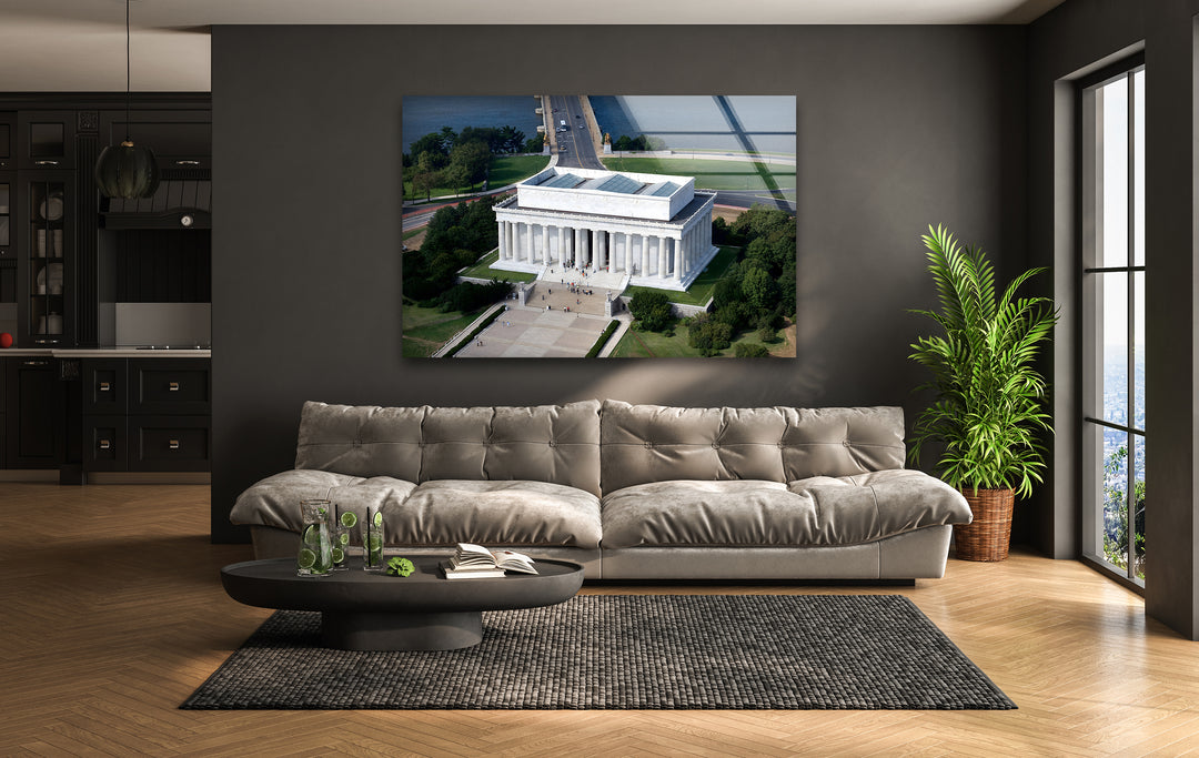 Lincoln Memorial Glass Wall Art - Aerial View of Iconic Monument