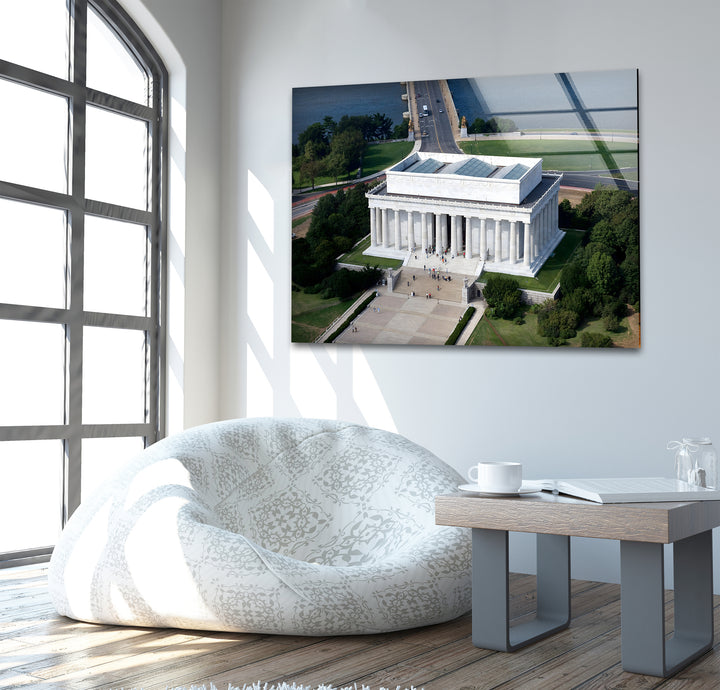 Lincoln Memorial Glass Wall Art - Aerial View of Iconic Monument