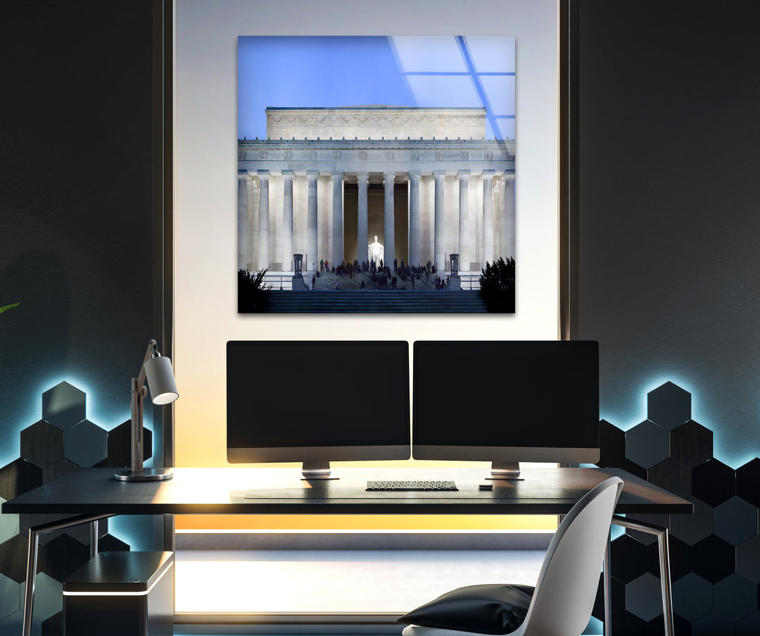 Lincoln Memorial Glass Wall Art - Illuminated Architectural Masterpiece