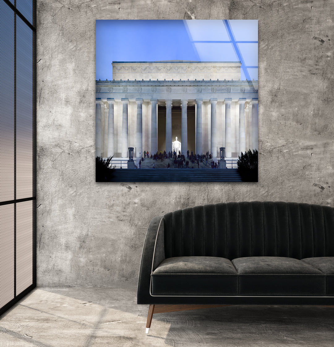 Lincoln Memorial Glass Wall Art - Illuminated Architectural Masterpiece