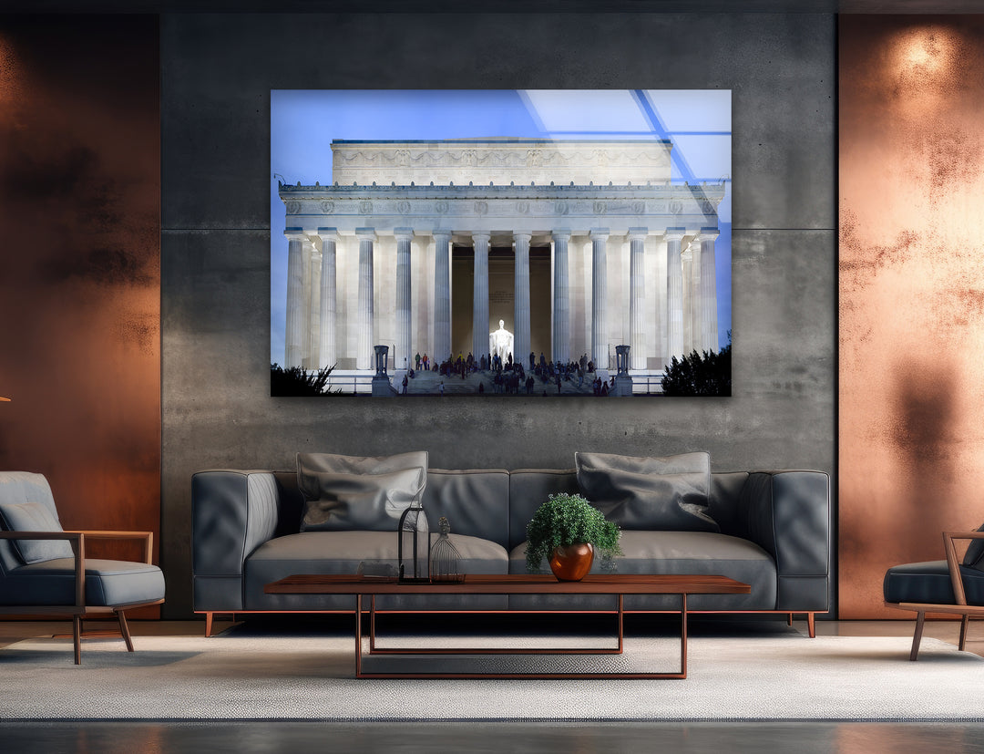 Lincoln Memorial Glass Wall Art - Illuminated Architectural Masterpiece