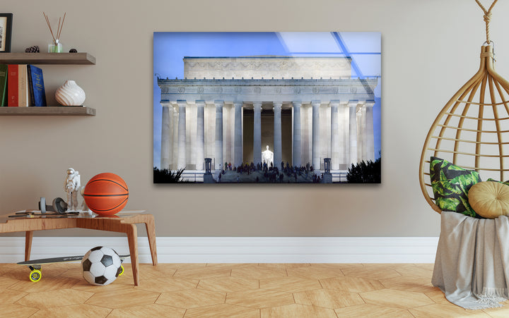 Lincoln Memorial Glass Wall Art - Illuminated Architectural Masterpiece