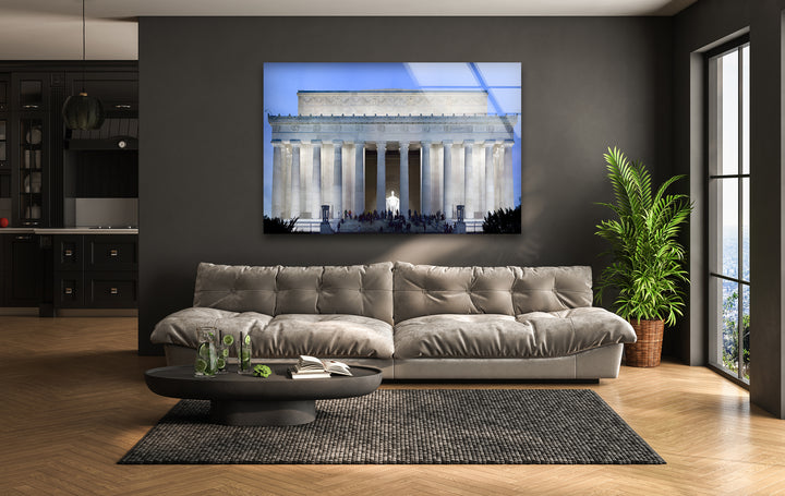 Lincoln Memorial Glass Wall Art - Illuminated Architectural Masterpiece