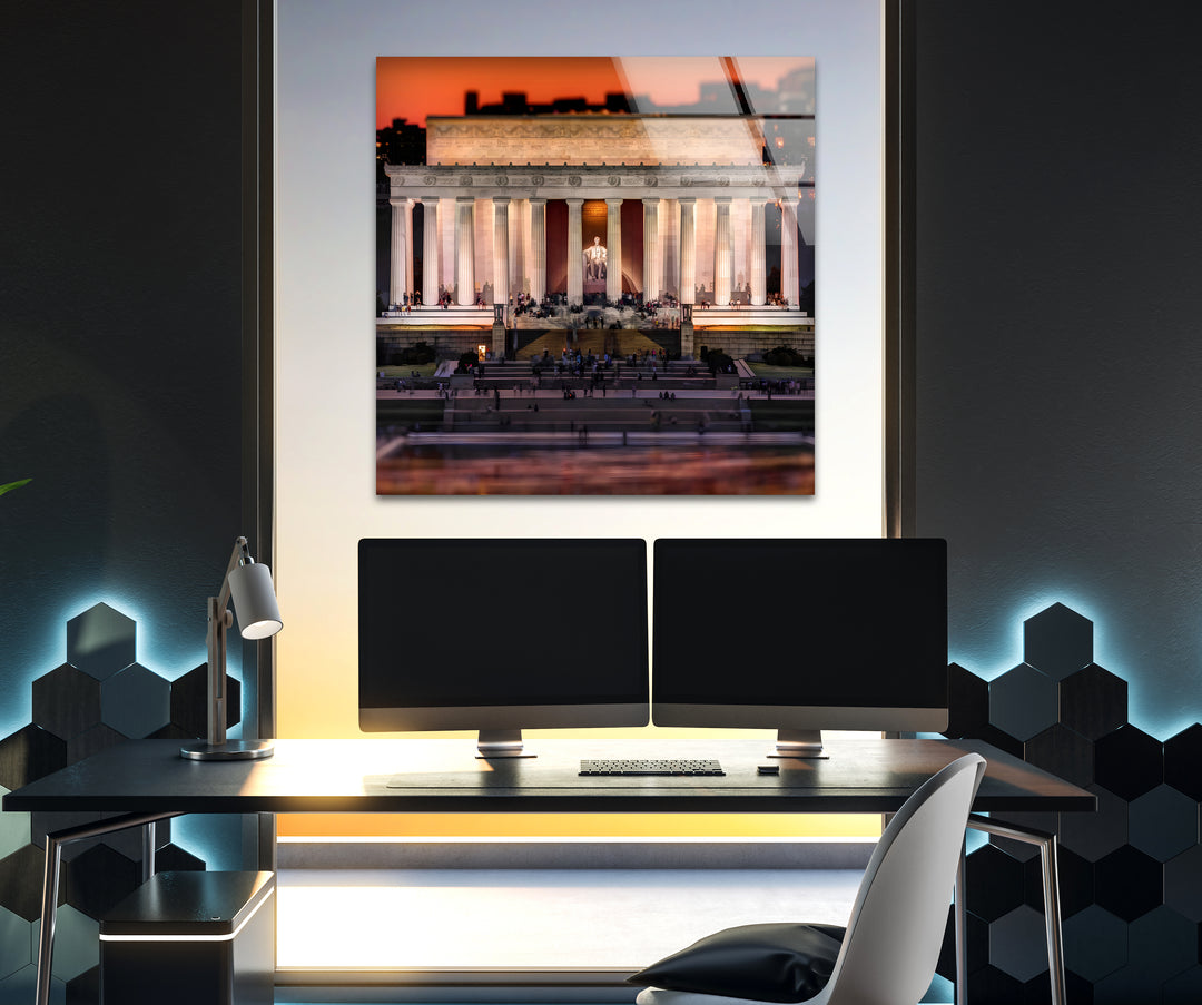 Lincoln Memorial Glass Wall Art - Sunset Glow Landmark