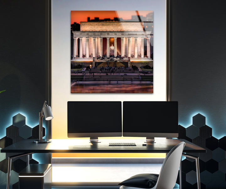 Lincoln Memorial Glass Wall Art - Sunset Glow Landmark