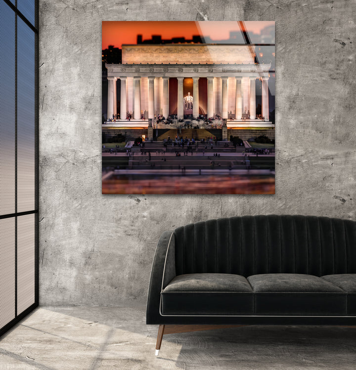 Lincoln Memorial Glass Wall Art - Sunset Glow Landmark