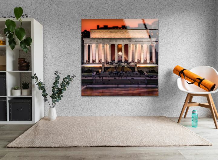 Lincoln Memorial Glass Wall Art - Sunset Glow Landmark