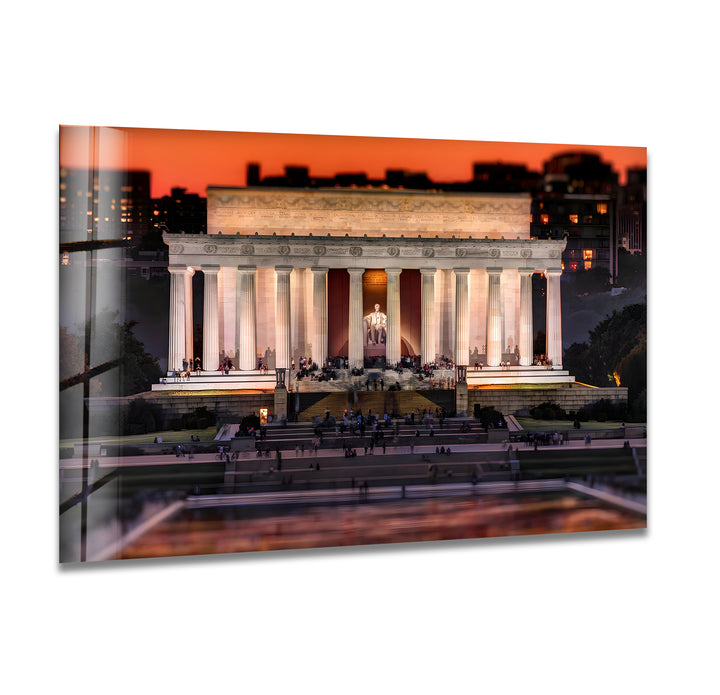 Lincoln Memorial Glass Wall Art - Sunset Glow Landmark