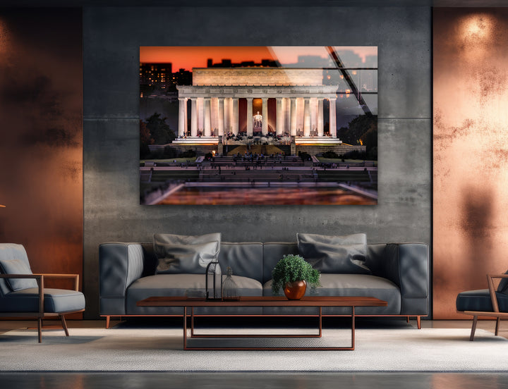 Lincoln Memorial Glass Wall Art - Sunset Glow Landmark