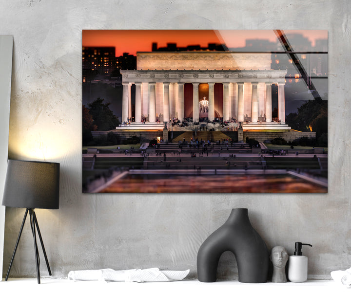 Lincoln Memorial Glass Wall Art - Sunset Glow Landmark