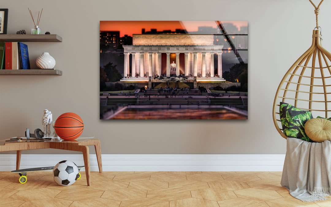 Lincoln Memorial Glass Wall Art - Sunset Glow Landmark