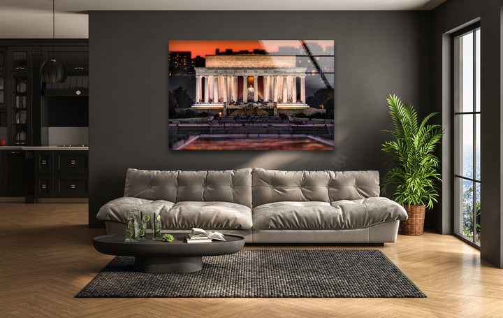 Lincoln Memorial Glass Wall Art - Sunset Glow Landmark