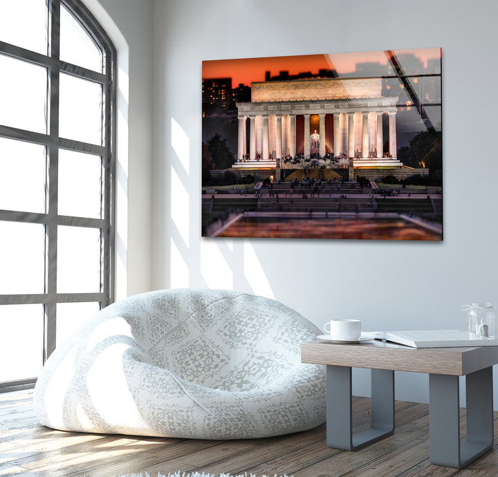 Lincoln Memorial Glass Wall Art - Sunset Glow Landmark