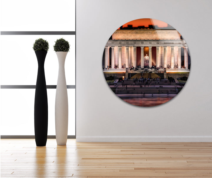 Lincoln Memorial Glass Wall Art - Sunset Glow Landmark