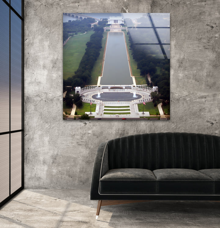 Washington DC Aerial View Glass Wall Art - Lincoln Memorial & Reflecting Pool