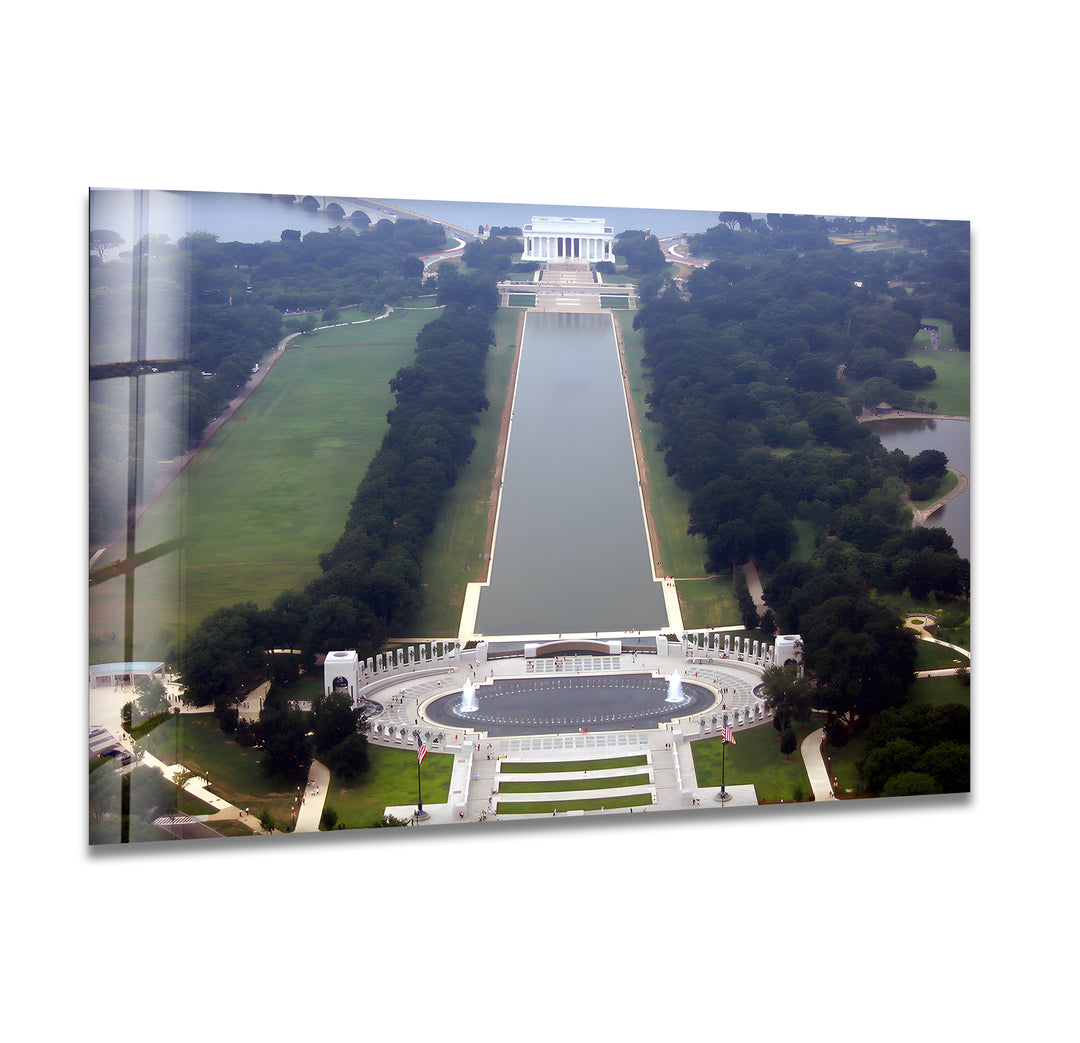 Washington DC Aerial View Glass Wall Art - Lincoln Memorial & Reflecting Pool