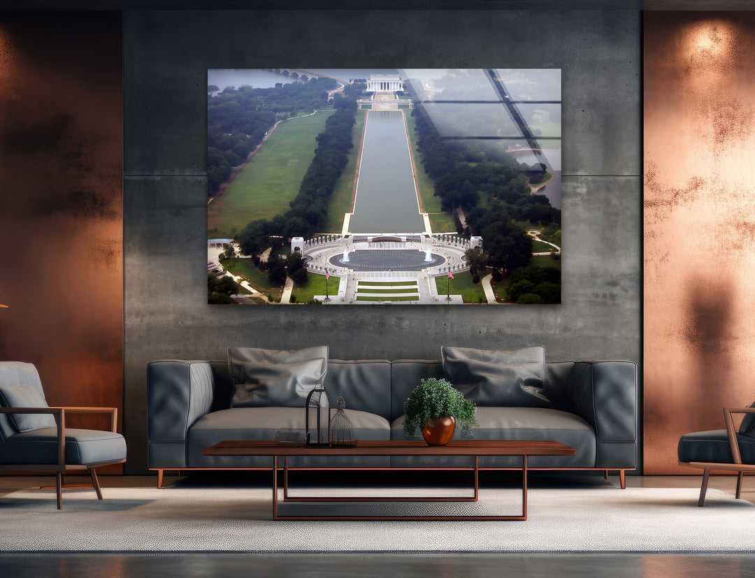 Washington DC Aerial View Glass Wall Art - Lincoln Memorial & Reflecting Pool